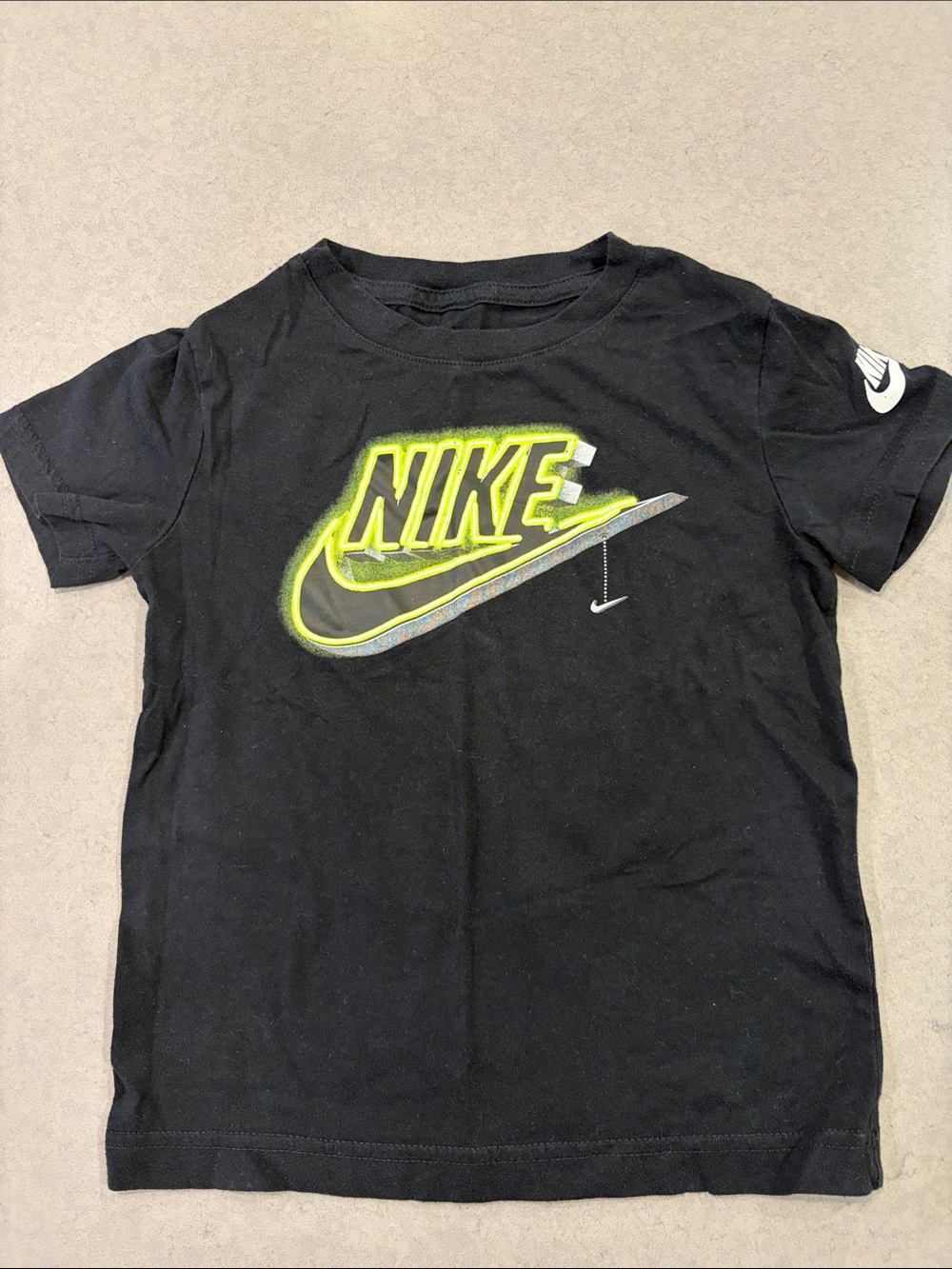 Nike Black Short Sleeve Tee with Neon Yellow-Green Logo